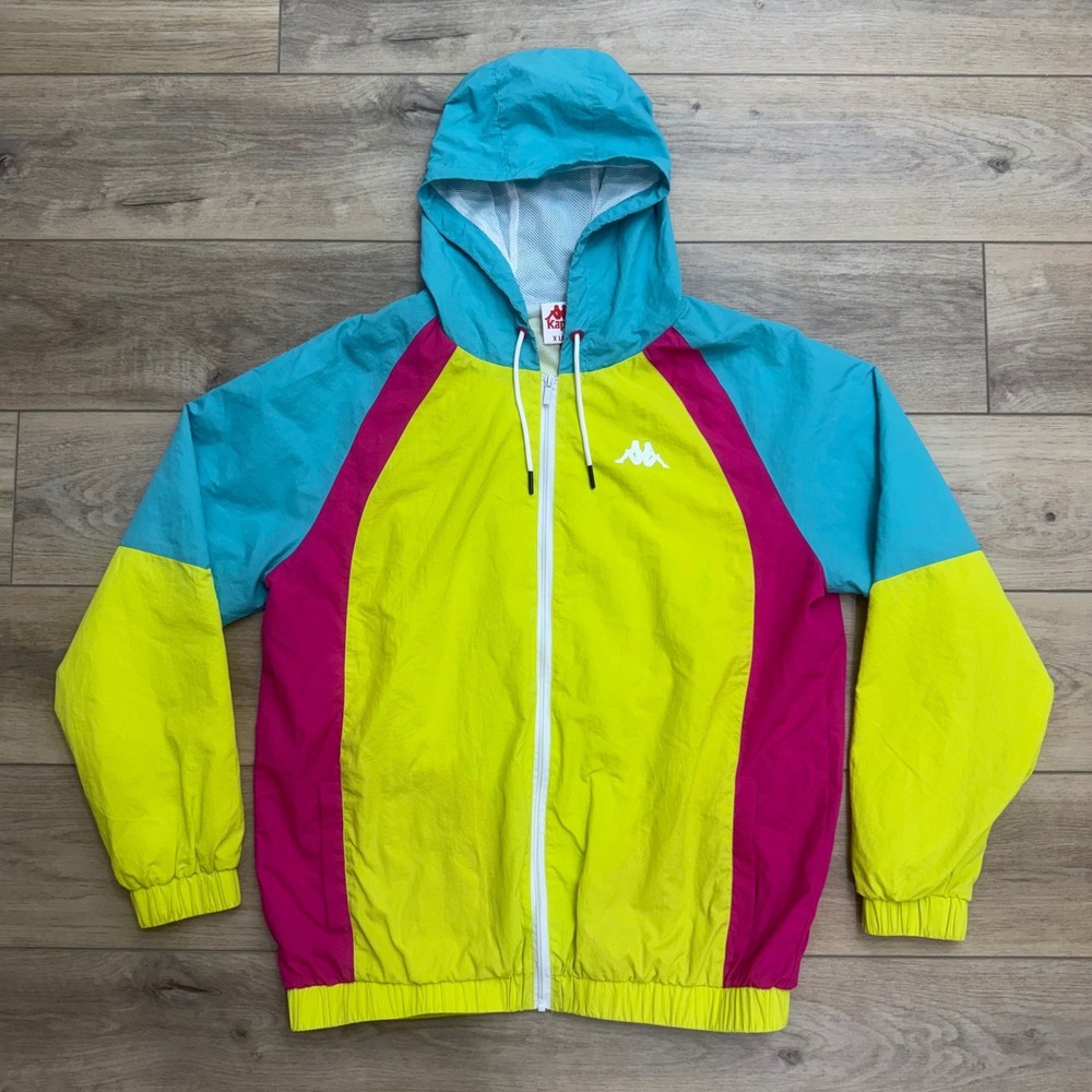 Kappa Authentic 90s Berets Windbreaker Jacket Yellow Teal Pink Mens XL